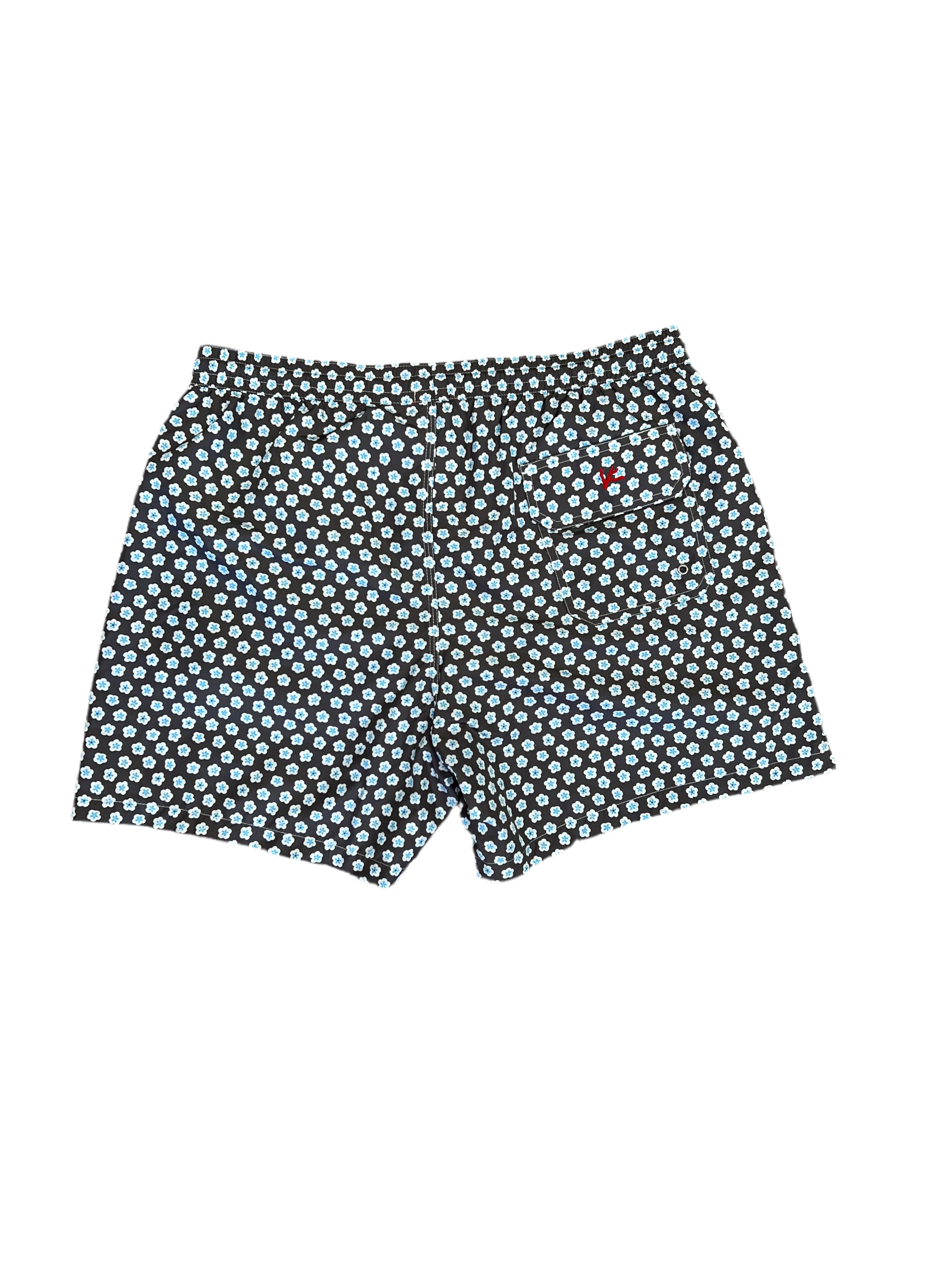 Isaia Brown Blue Mini Floral Pattern Swim Trunks