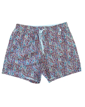 Isaia Mens Pink Multicolored Floral Paisley Pattern Swim Trunks