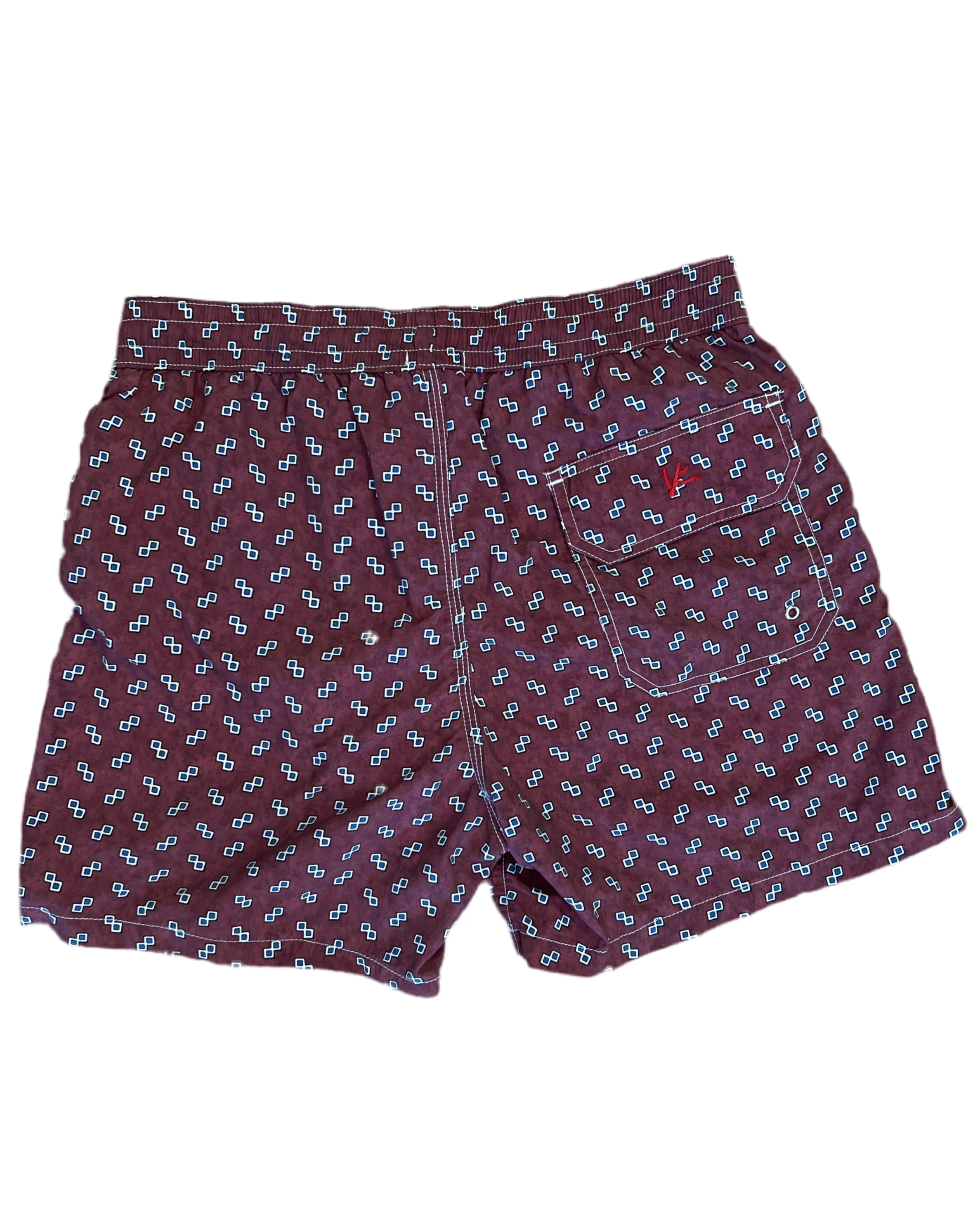 Isaia Mens Swim Trunks Geometric Burgundy Multicolor