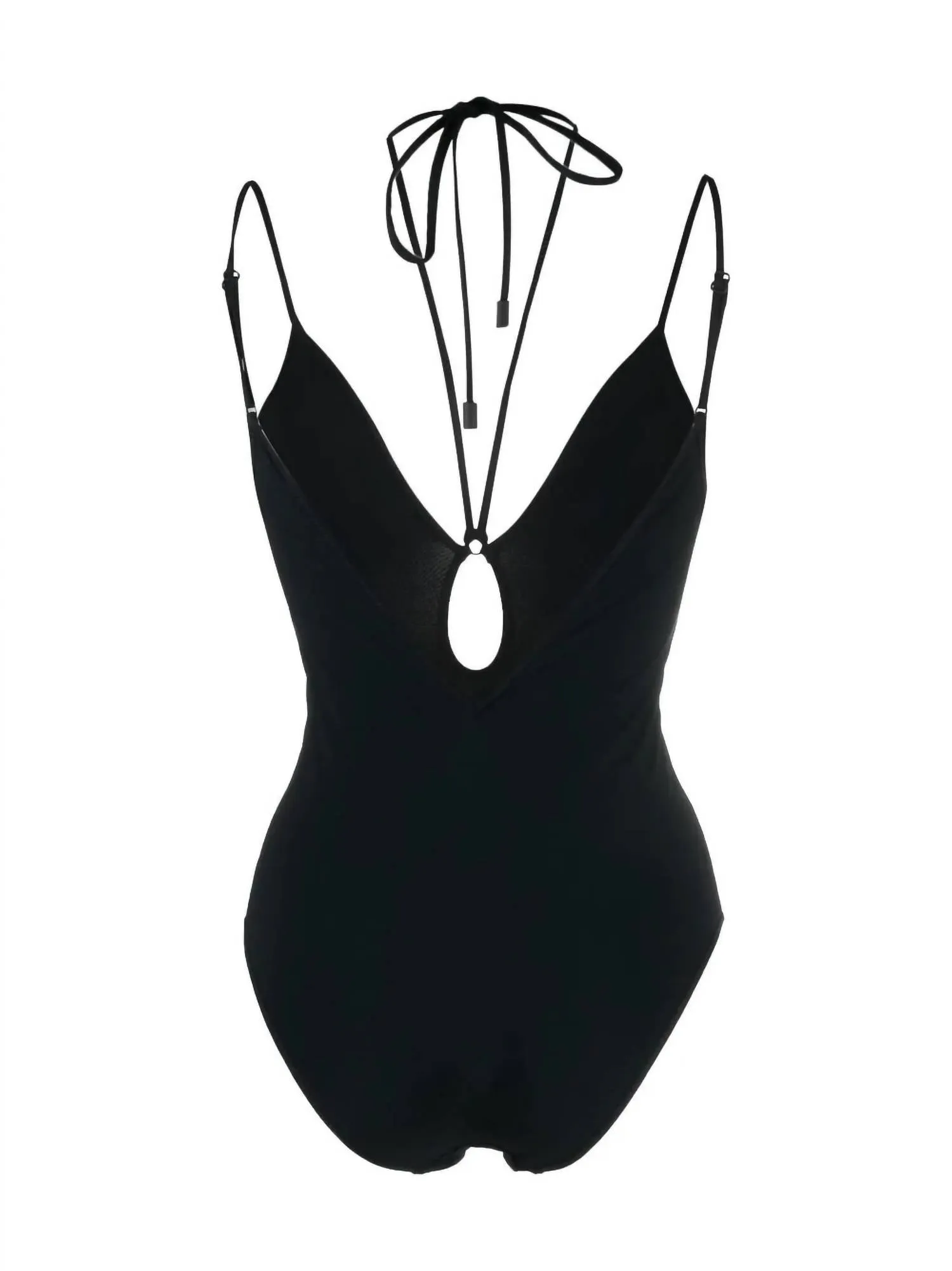 Jeannie Loop Front Halter Tie Srao One Piece In Noir