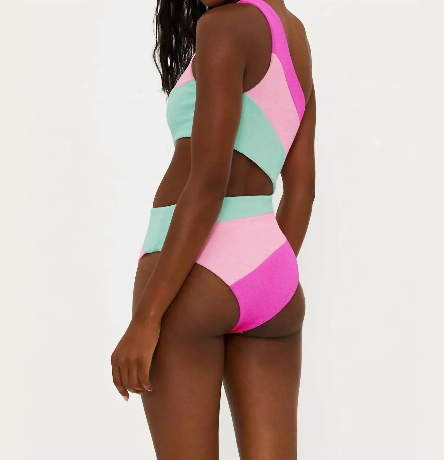 Joyce One Shoulder One Piece Swimsuit In Blossom Colorblock Scrunch Multi