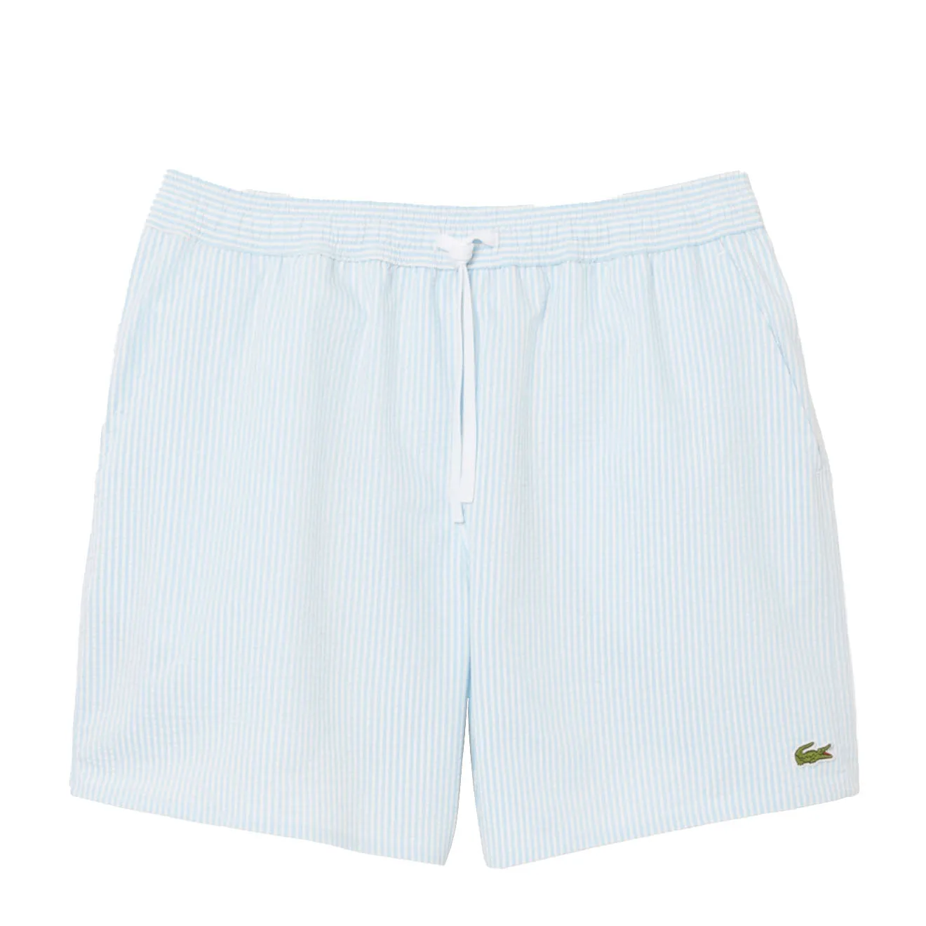 Lacoste Mid Length Striped Textured Swim Trunks White/Light Blue