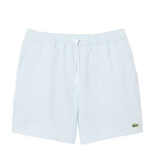 Lacoste Mid Length Striped Textured Swim Trunks White/Light Blue