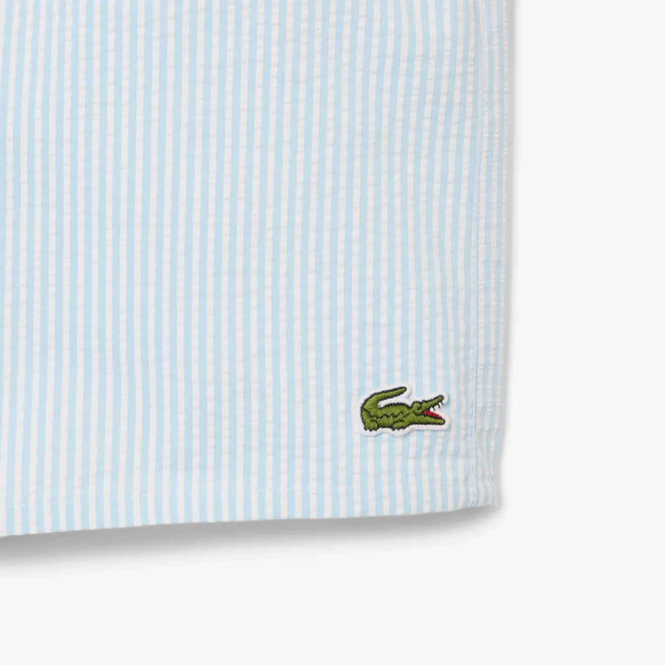 Lacoste Mid Length Striped Textured Swim Trunks White/Light Blue