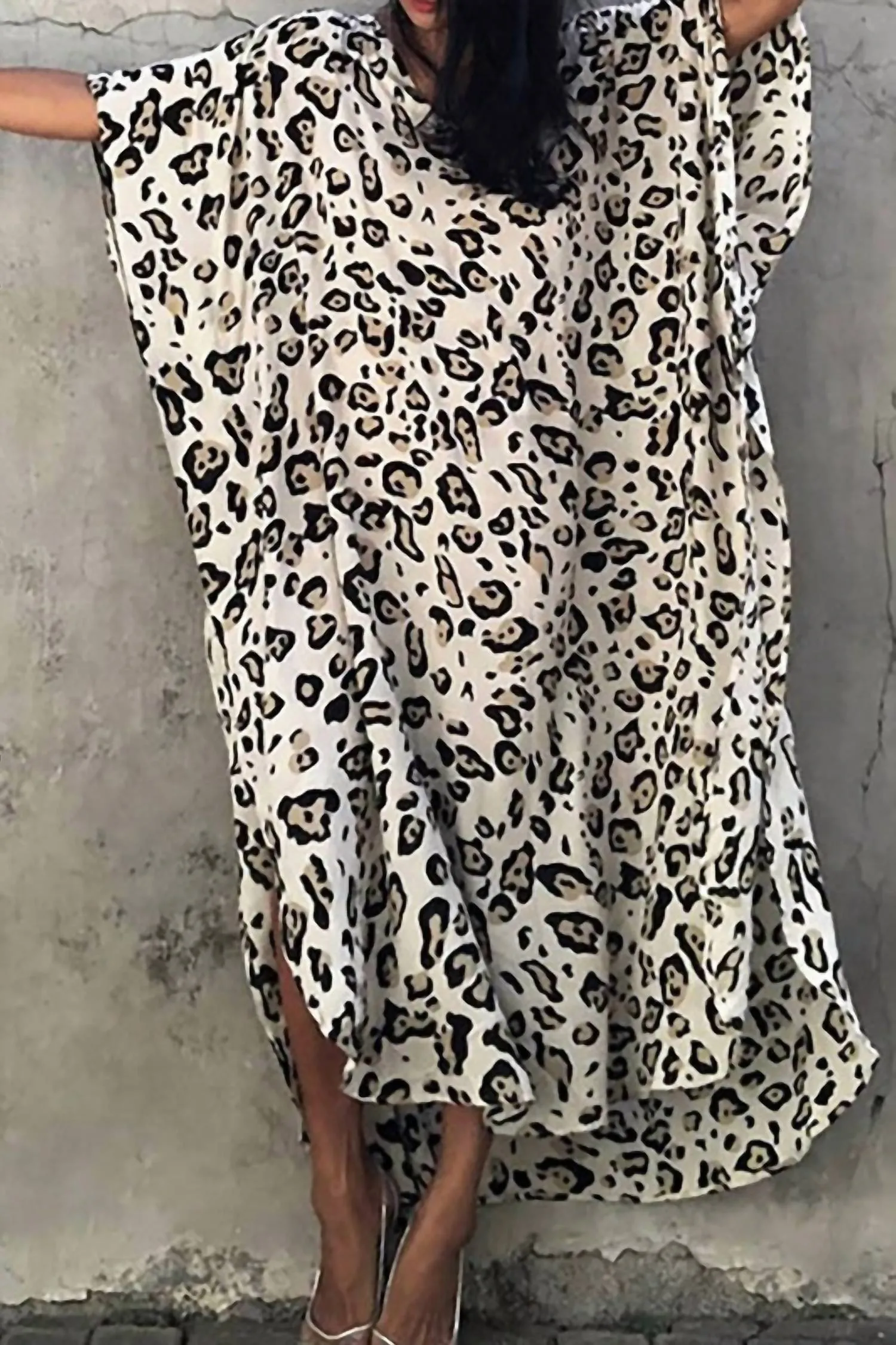 Leopard Print Kimono Cover Up In Black & White