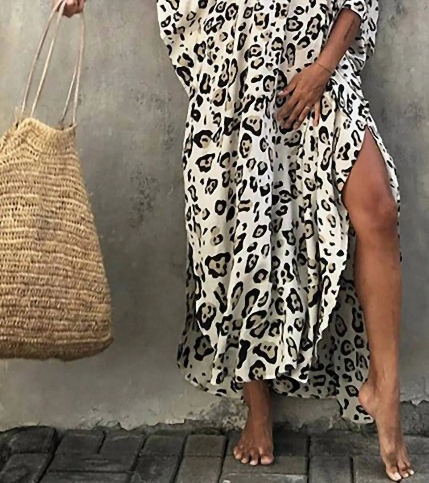 Leopard Print Kimono Cover Up In Black & White