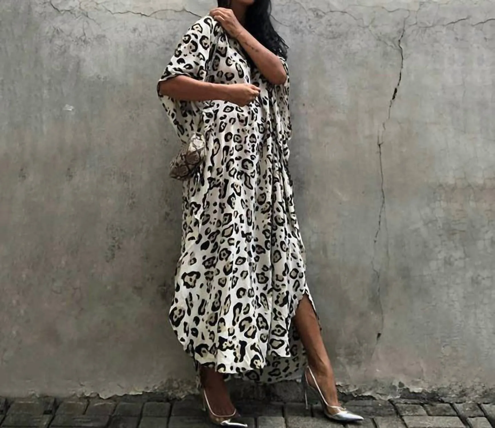 Leopard Print Kimono Cover Up In Black & White