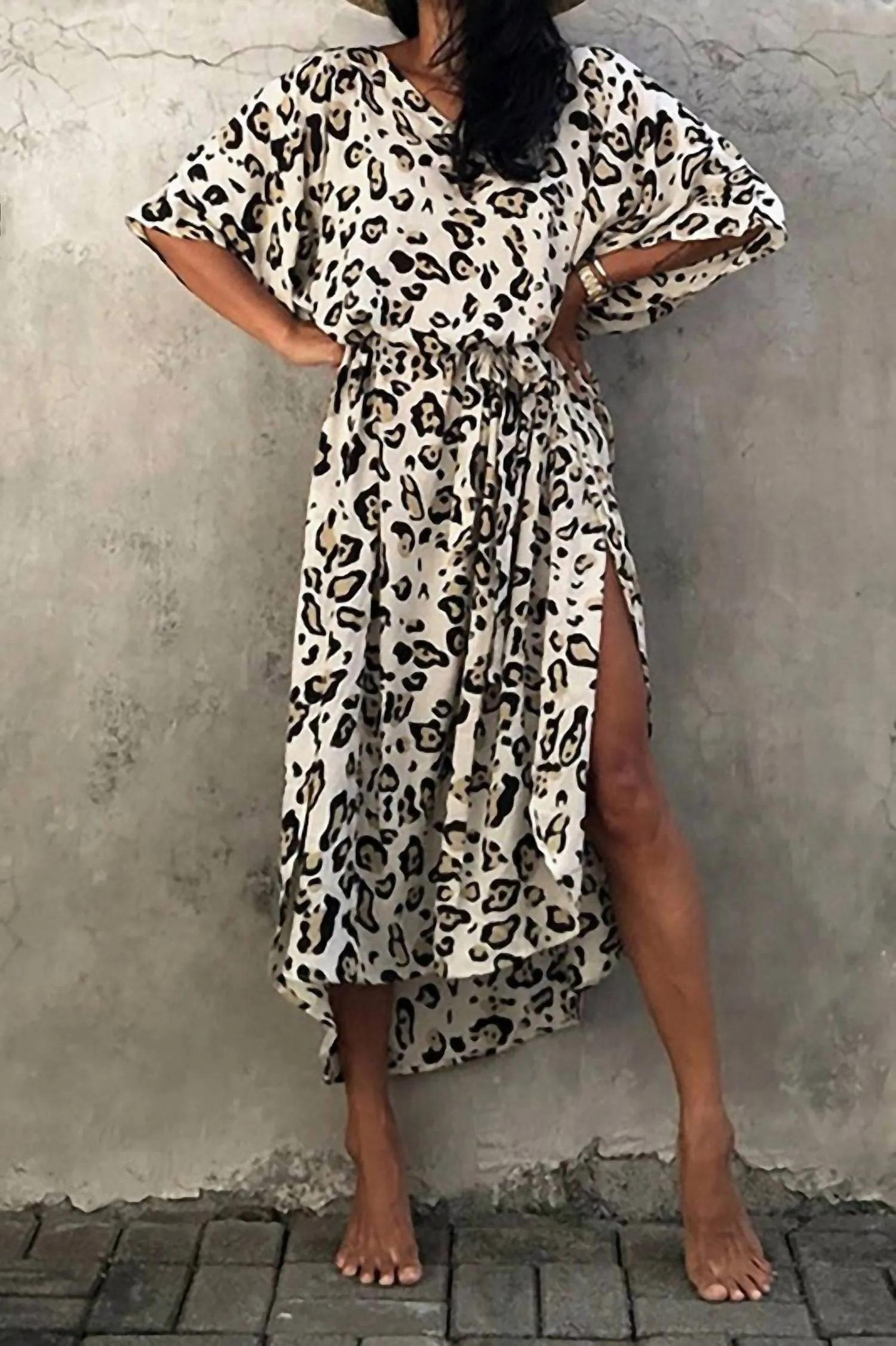 Leopard Print Kimono Cover Up In Black & White