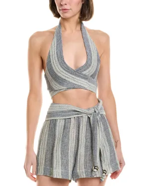 Lis Marie Fernandez Farrah Halter Linen-Blend Tie Top