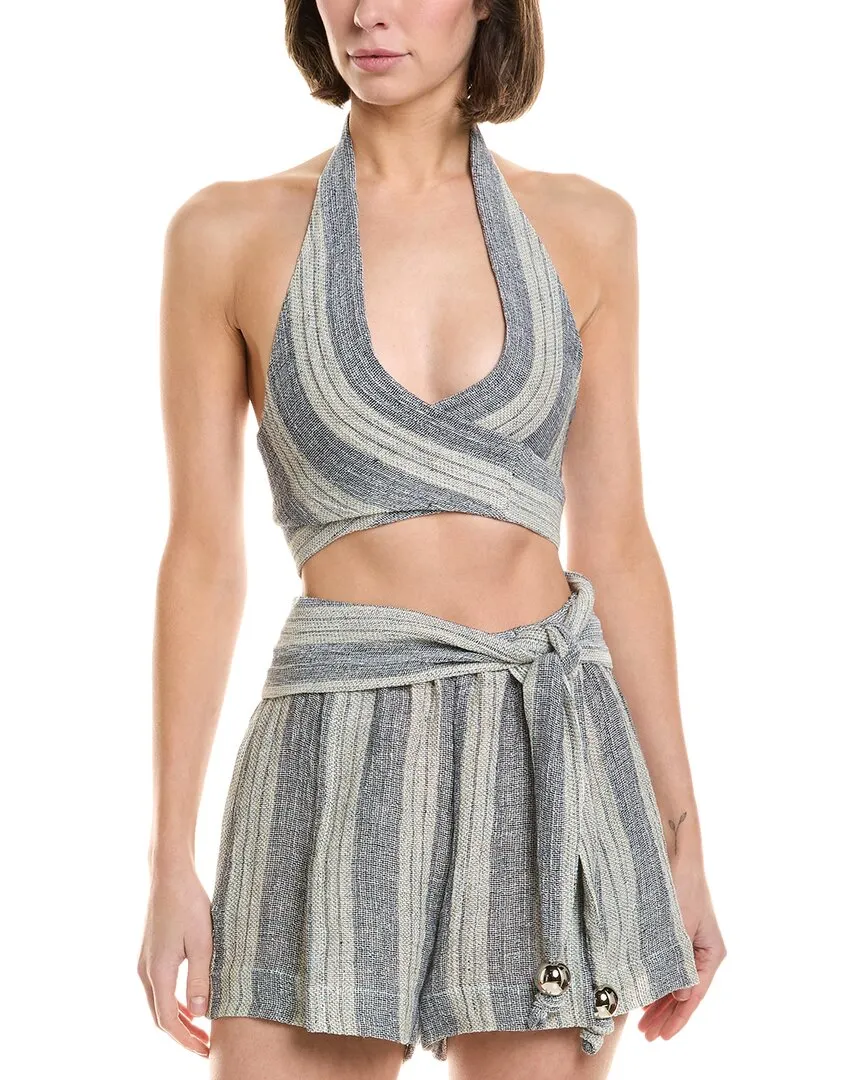 Lis Marie Fernandez Farrah Halter Linen-Blend Tie Top