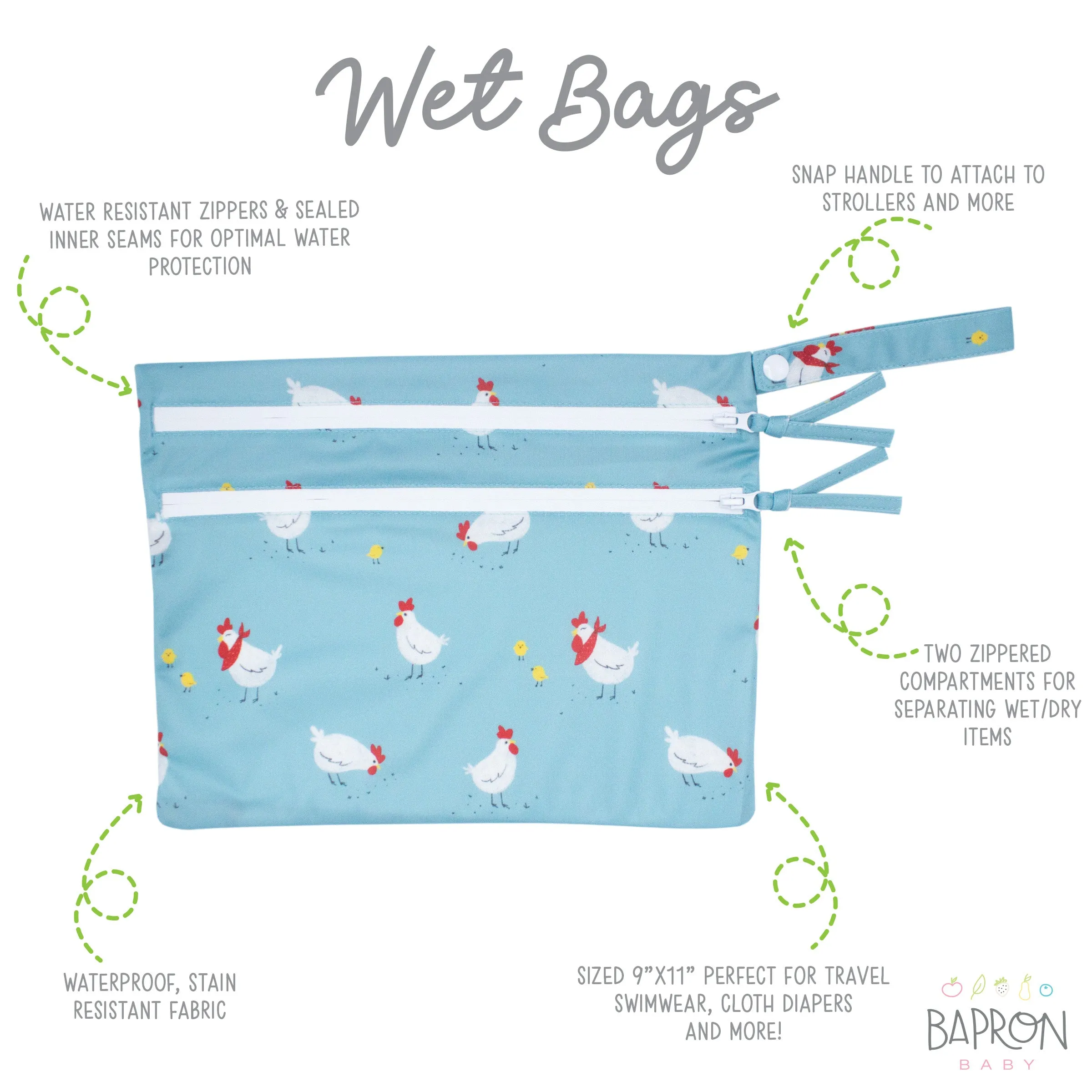 Little Chickies - Waterproof Wet Bag (for Mealtime, On-the-go, And More!) Babykids_Bapron-Baby