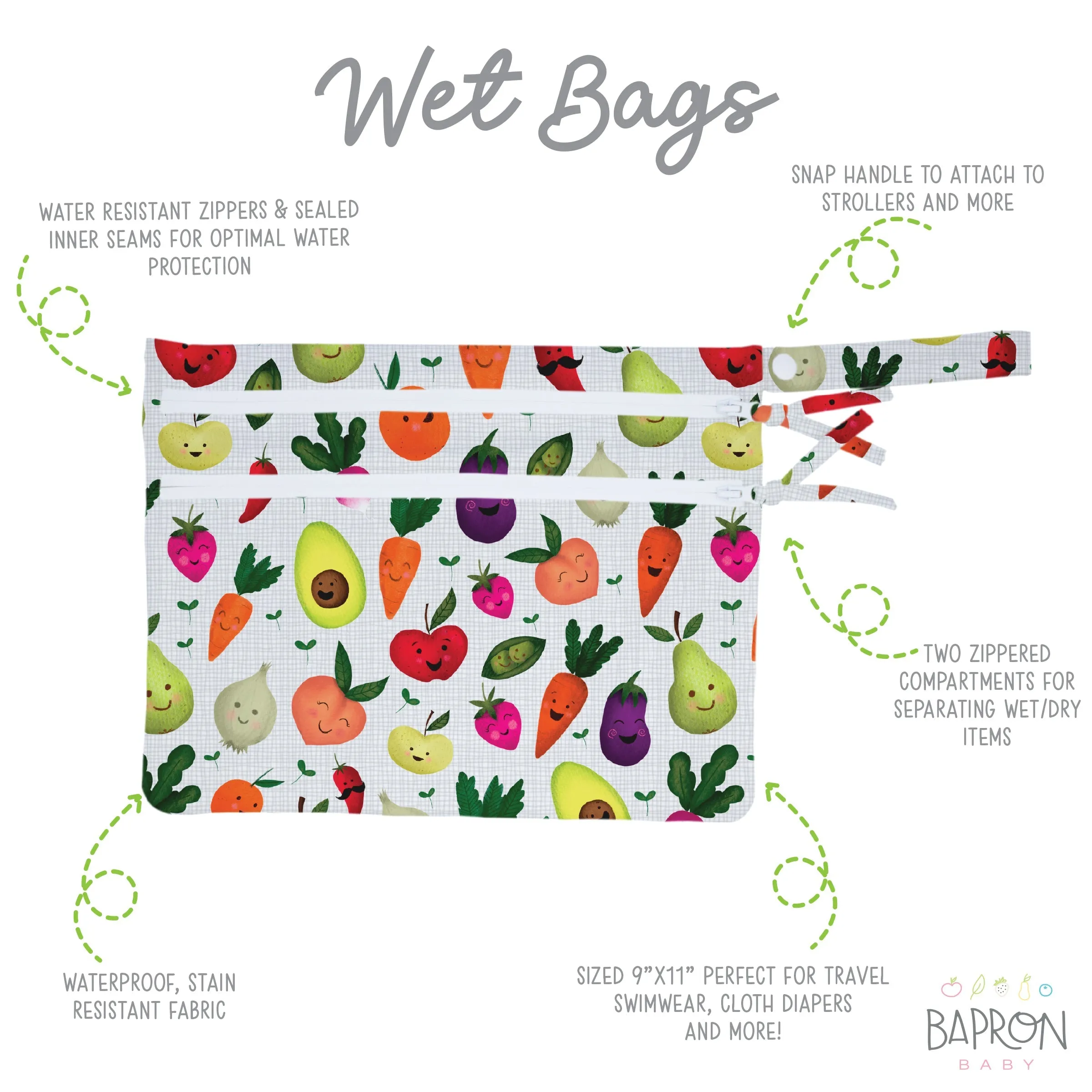 Market Fresh Produce - Waterproof Wet Bag (for Mealtime, On-the-go, And More!) Babykids_Bapron-Baby
