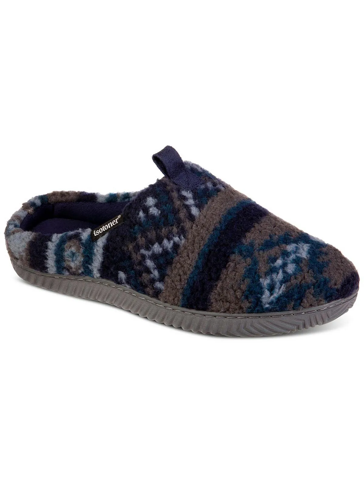 Mens Fleece Fairisle Scuff Slippers