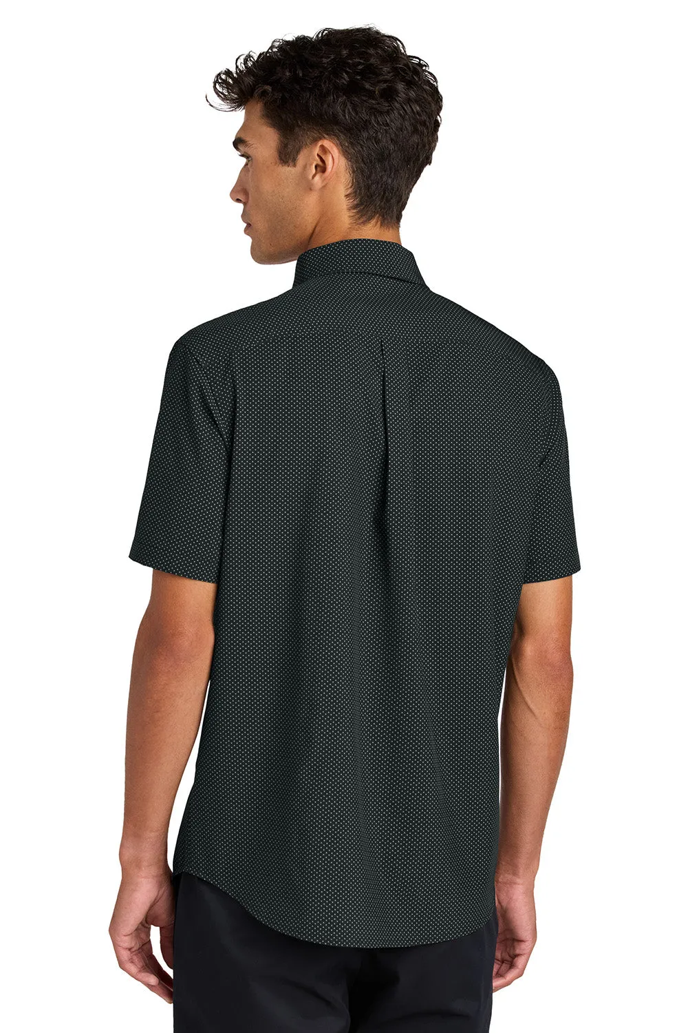 Mercer Mettle Mens UV Capital Tech Moisture Wicking Short Sleeve Button Down Shirt w/ Pocket - Deep Black Triangle Print