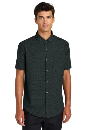 Mercer Mettle Mens UV Capital Tech Moisture Wicking Short Sleeve Button Down Shirt w/ Pocket - Deep Black Triangle Print