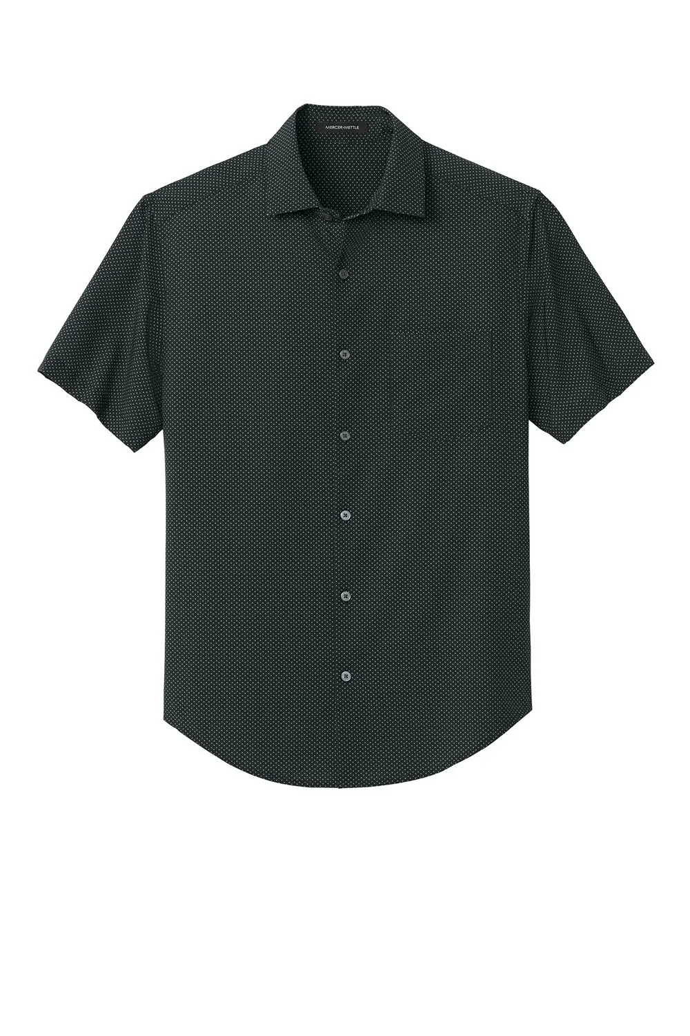 Mercer Mettle Mens UV Capital Tech Moisture Wicking Short Sleeve Button Down Shirt w/ Pocket - Deep Black Triangle Print