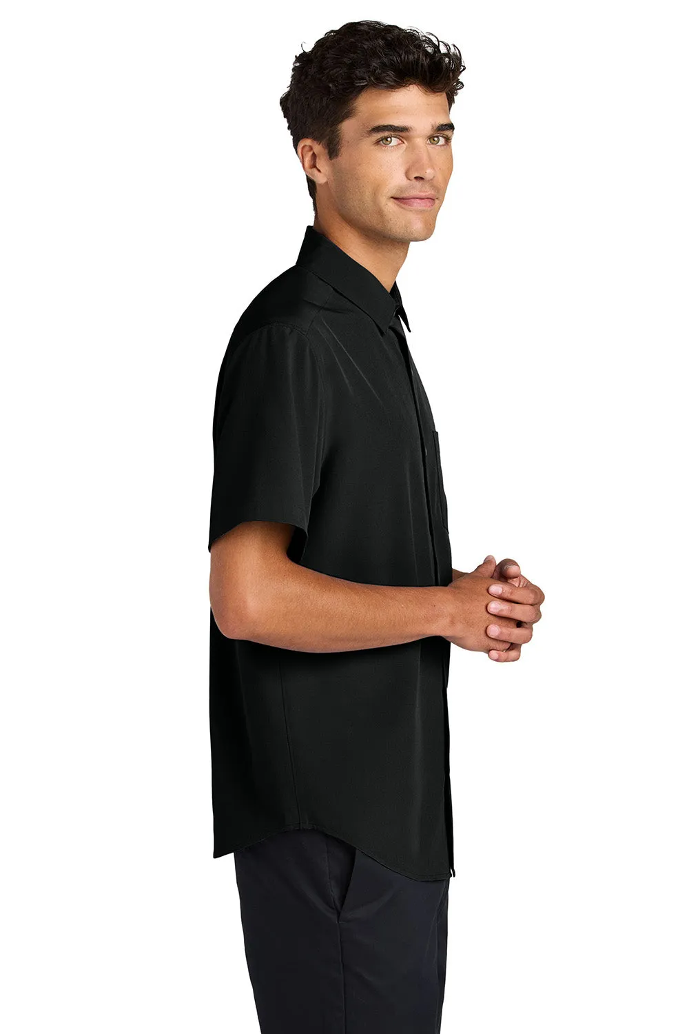 Mercer Mettle Mens UV Capital Tech Moisture Wicking Short Sleeve Button Down Shirt w/ Pocket - Deep Black