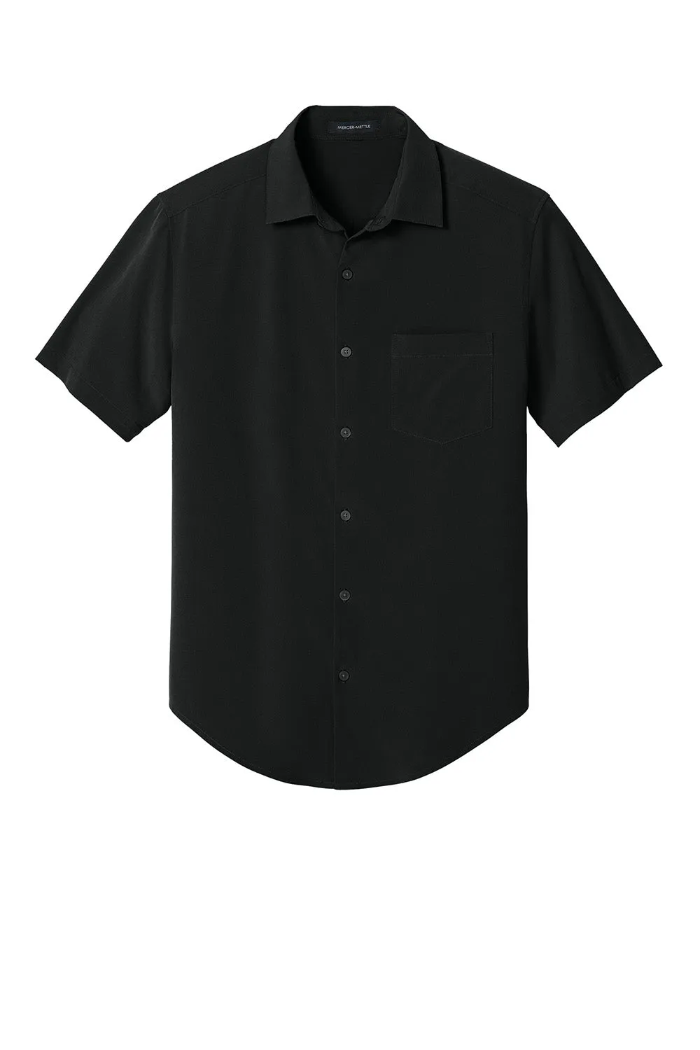 Mercer Mettle Mens UV Capital Tech Moisture Wicking Short Sleeve Button Down Shirt w/ Pocket - Deep Black