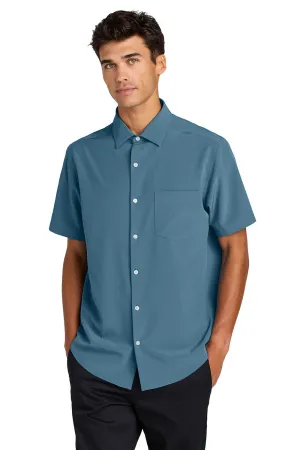 Mercer Mettle Mens UV Capital Tech Moisture Wicking Short Sleeve Button Down Shirt w/ Pocket - Harbor Blue