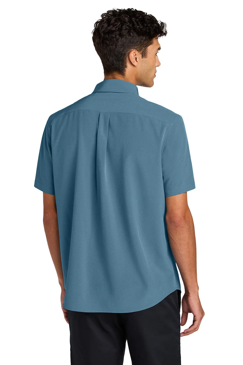 Mercer Mettle Mens UV Capital Tech Moisture Wicking Short Sleeve Button Down Shirt w/ Pocket - Harbor Blue