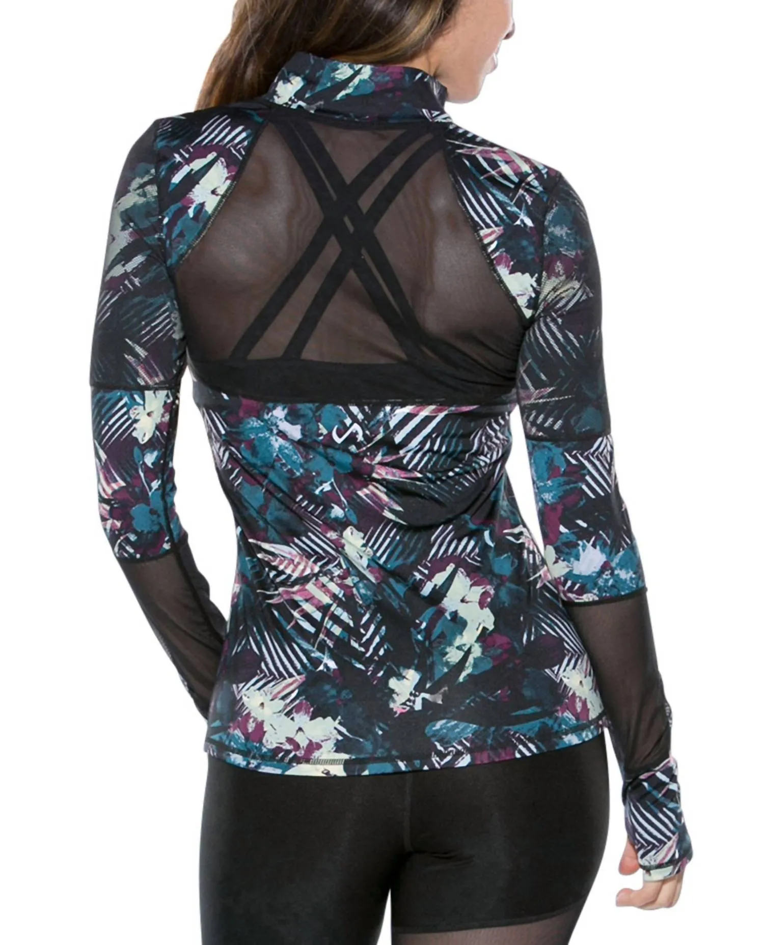 Muse Bardot Mesh Panel Long Sleeve Top In Paradise