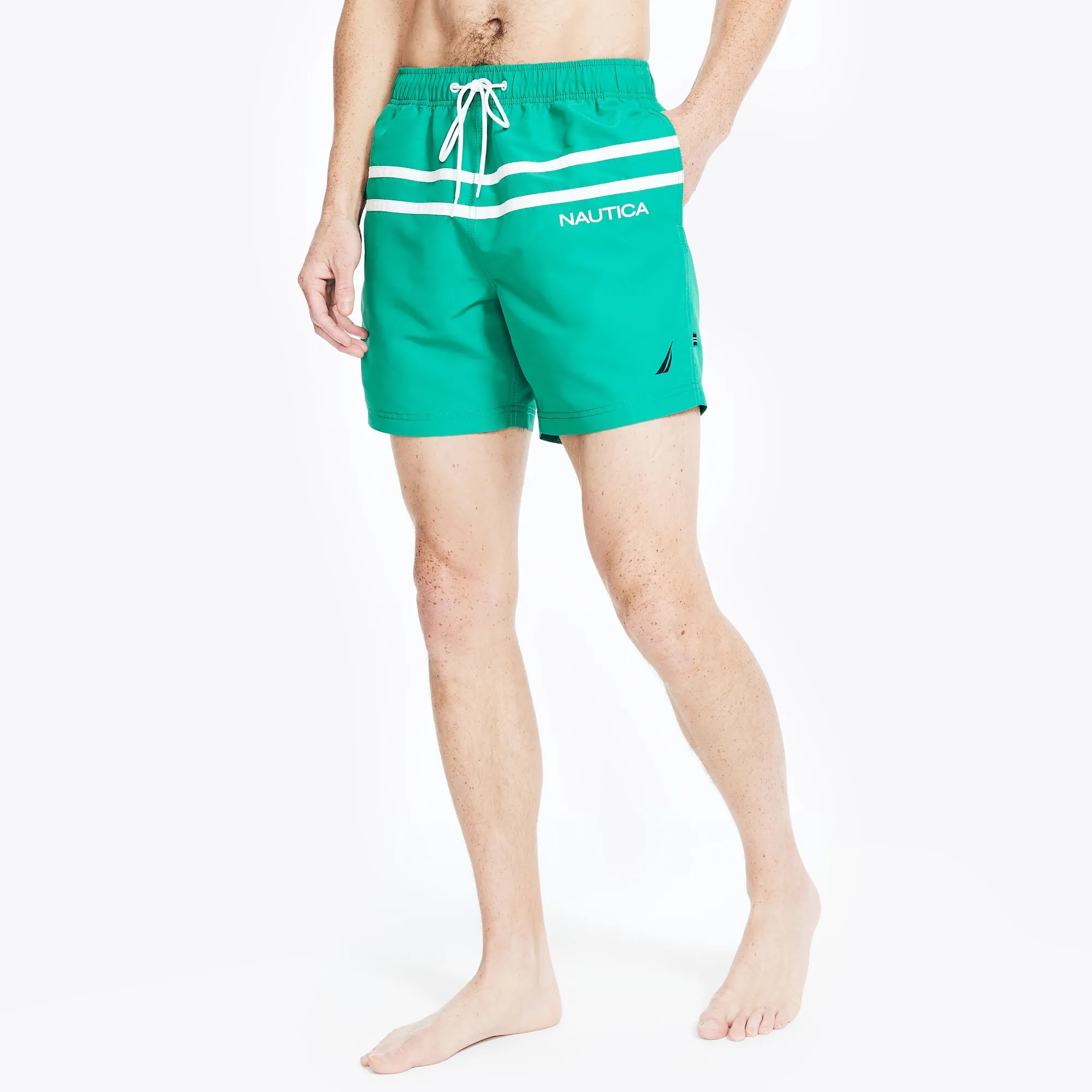 Nautica Men's Sustainably Crafted 6" Heritage Stripe Quick-Dry Swim Dark Dill Nautica