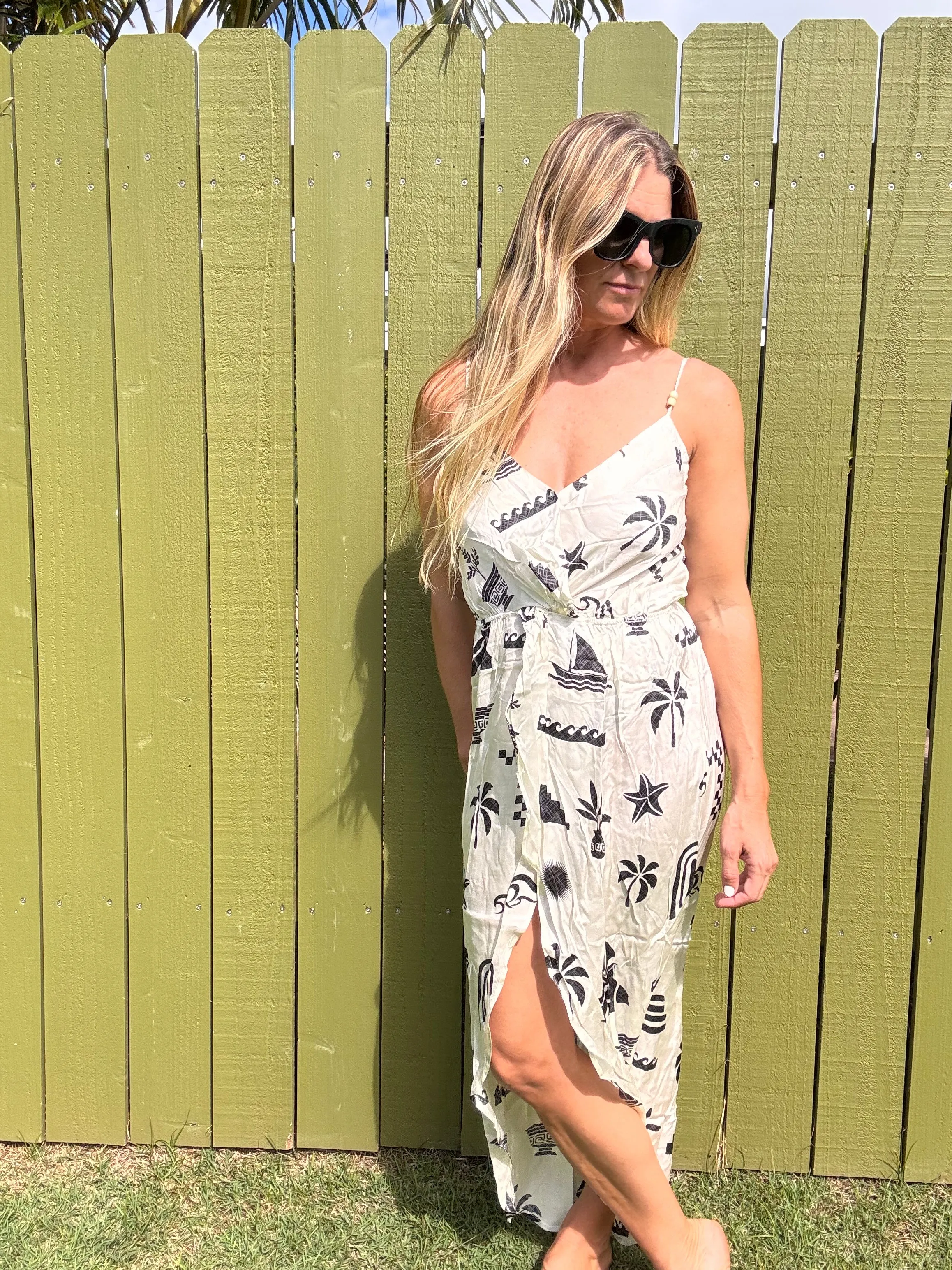 OD Beach Vibe Printed Satin Maxi Dress