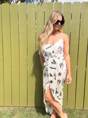 OD Beach Vibe Printed Satin Maxi Dress