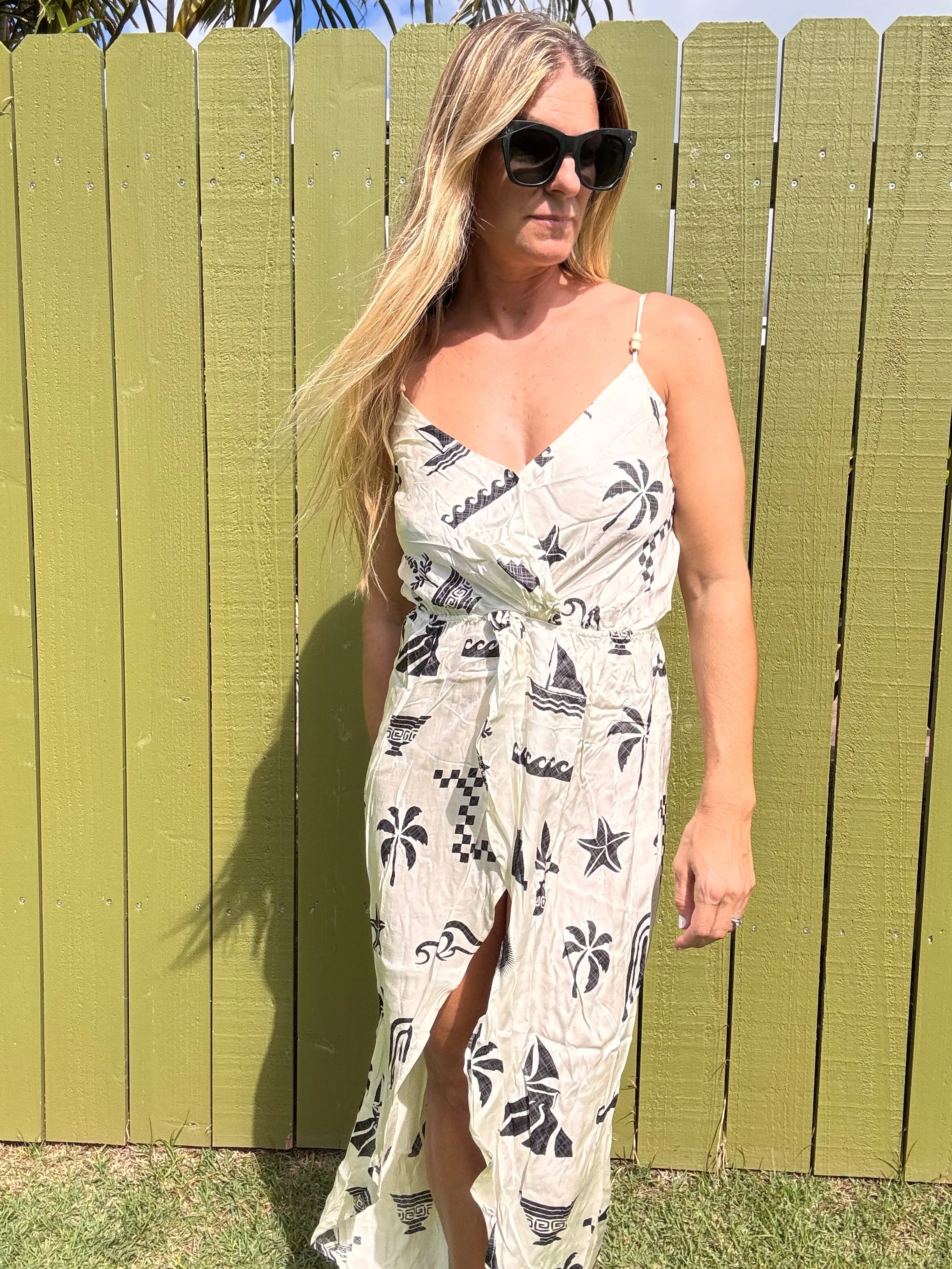 OD Beach Vibe Printed Satin Maxi Dress