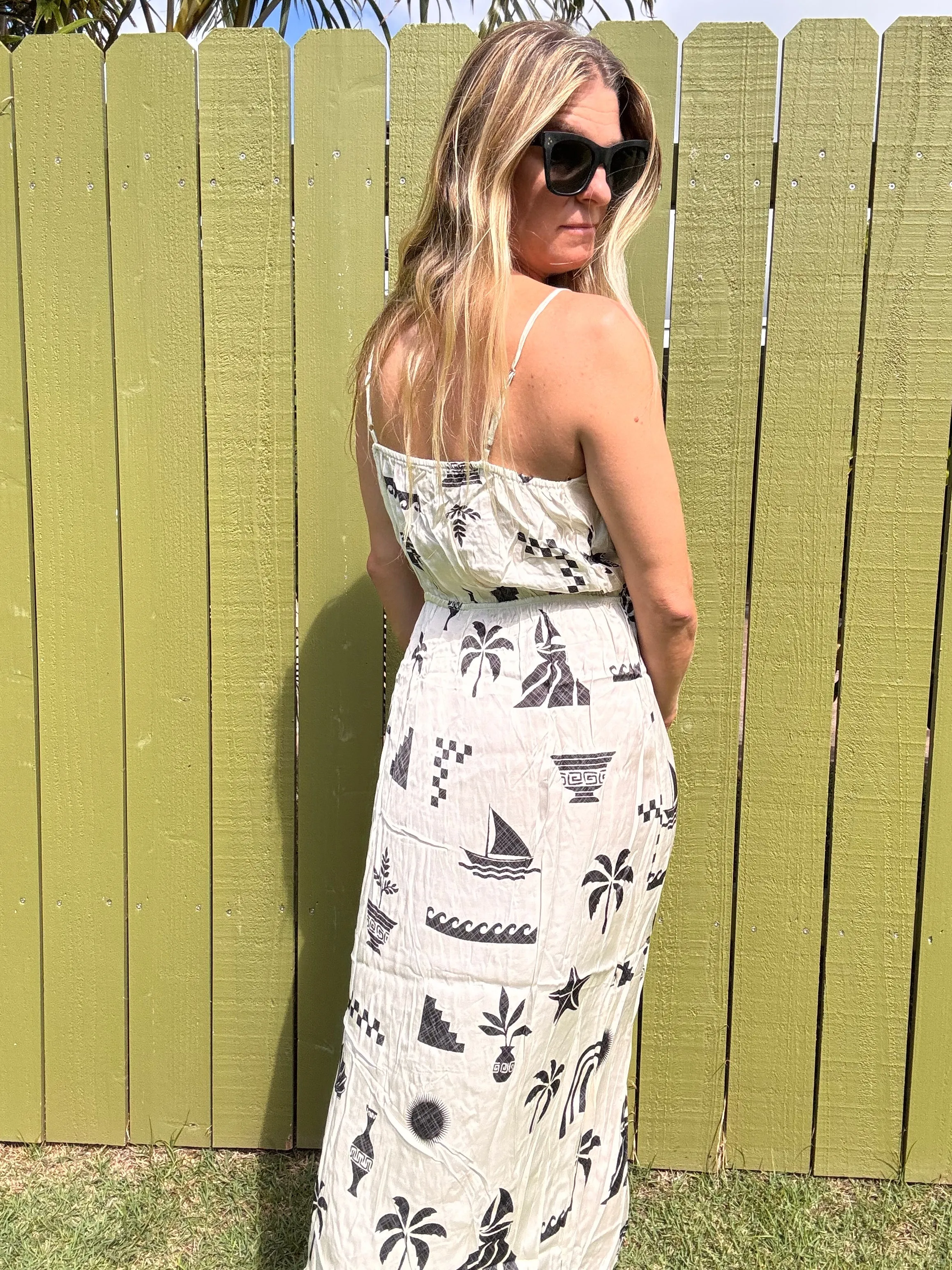 OD Beach Vibe Printed Satin Maxi Dress
