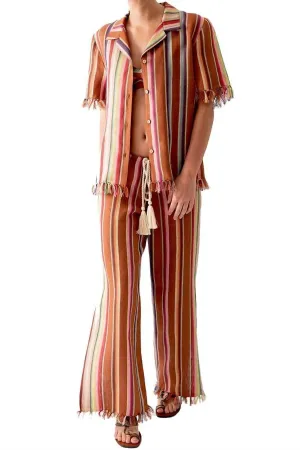 Oversized Button Down Shirt In Briar Rust Stripes