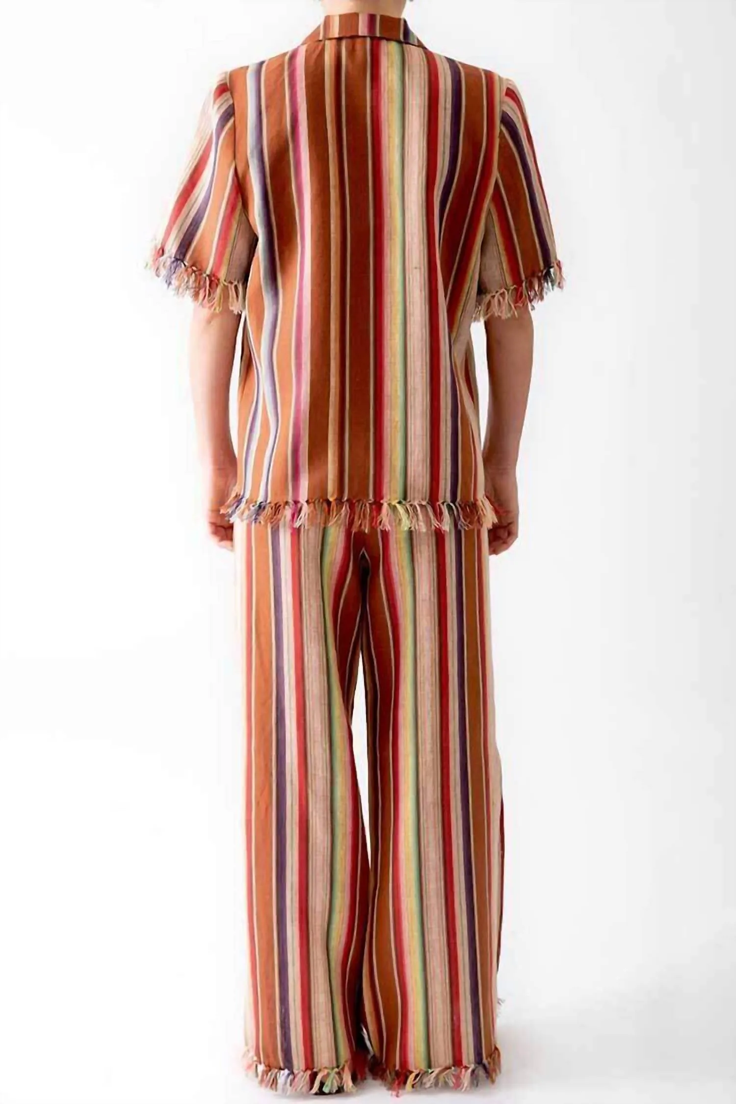 Oversized Button Down Shirt In Briar Rust Stripes