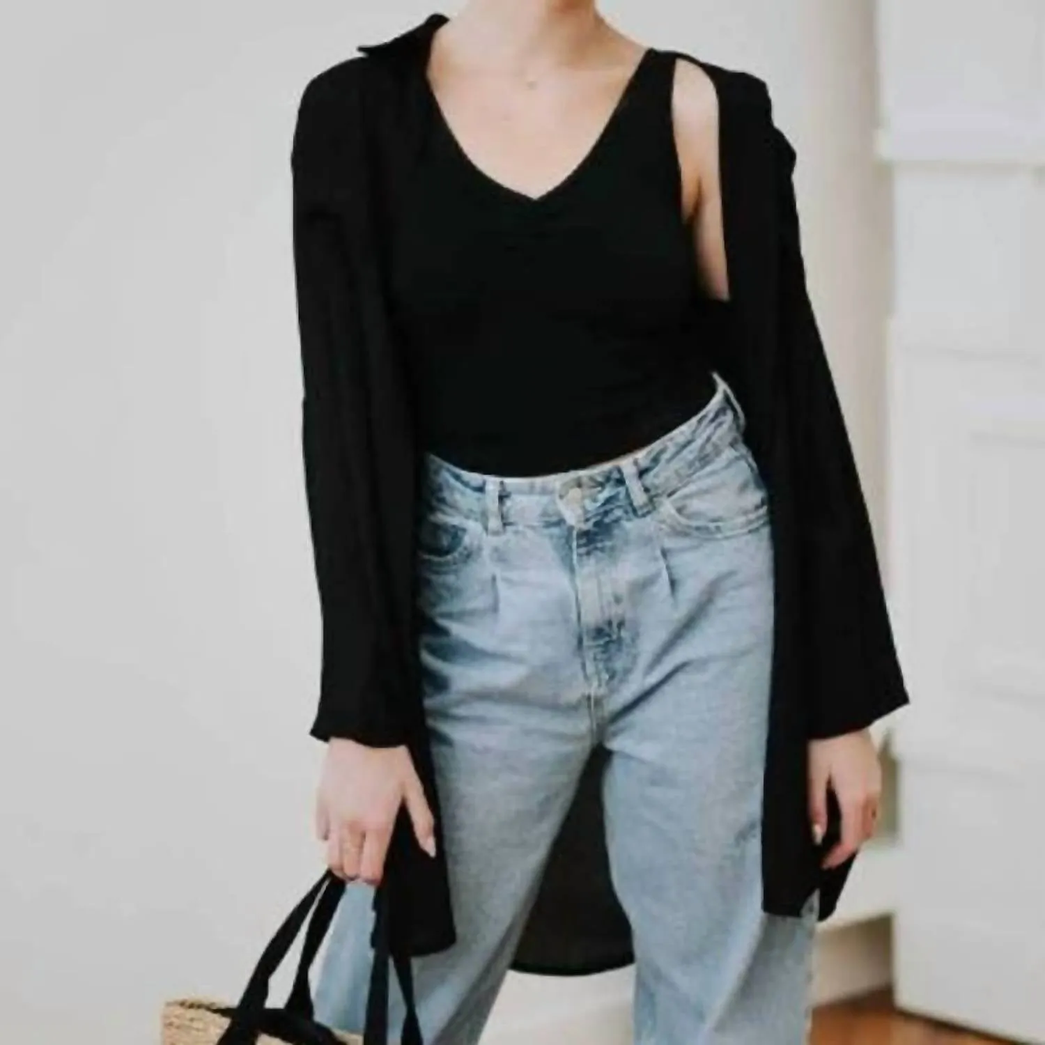 Oversized Summer Beach Shirt In Black