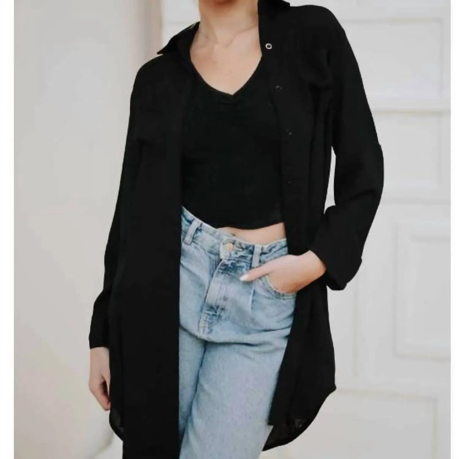 Oversized Summer Beach Shirt In Black
