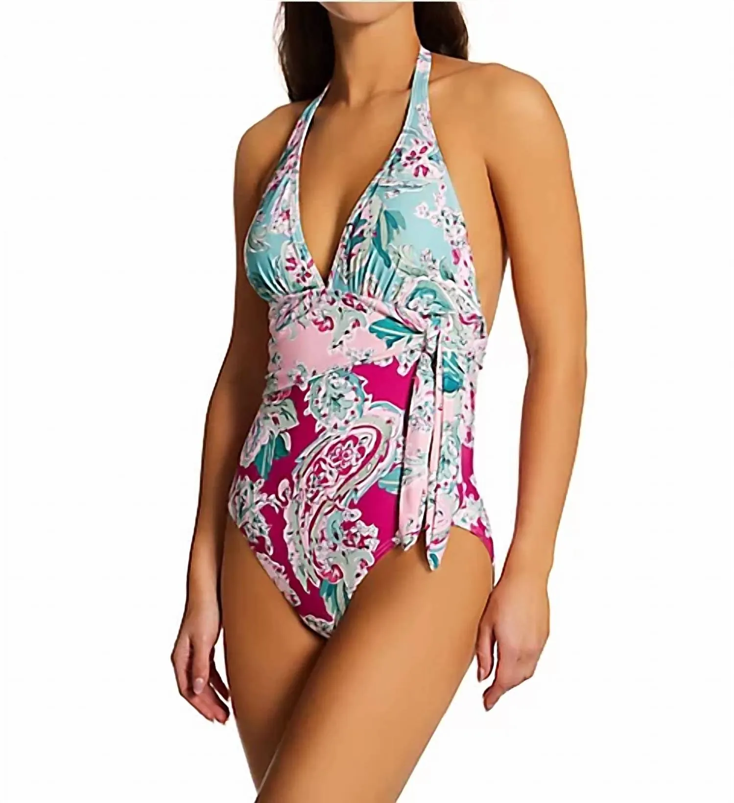 Paisley Scarf Tie One Piece Swimsuit In Multi