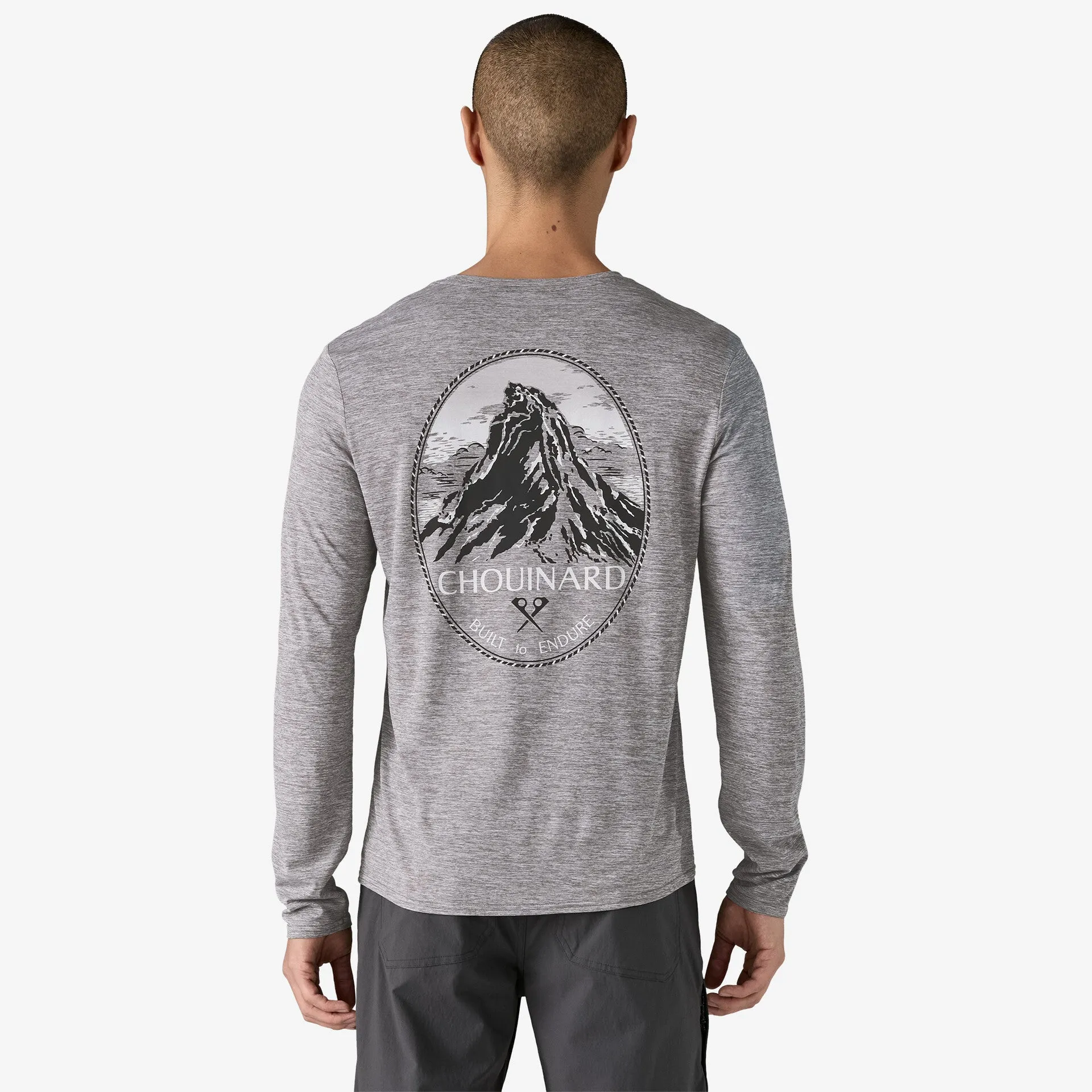 Patagonia Men's L/S Capilene? Cool Daily Graphic Shirt - Waters - Boardshort Logo Abalone Blue: Feather Grey