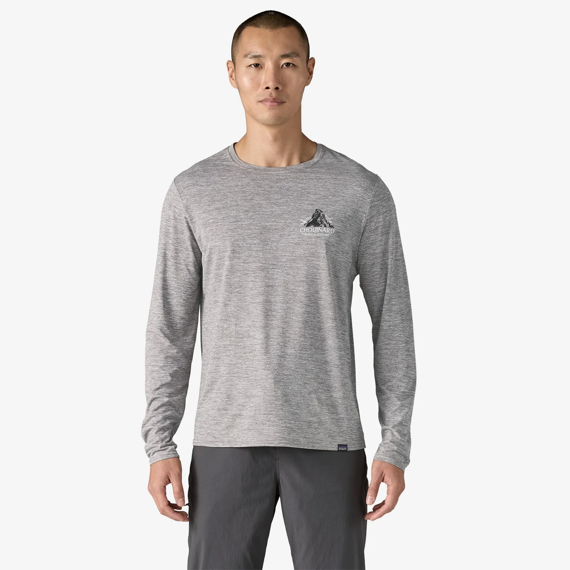 Patagonia Men's L/S Capilene? Cool Daily Graphic Shirt - Waters - Boardshort Logo Abalone Blue: Feather Grey