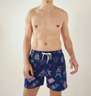 Patriotic Lights Swim Trunks In Blue