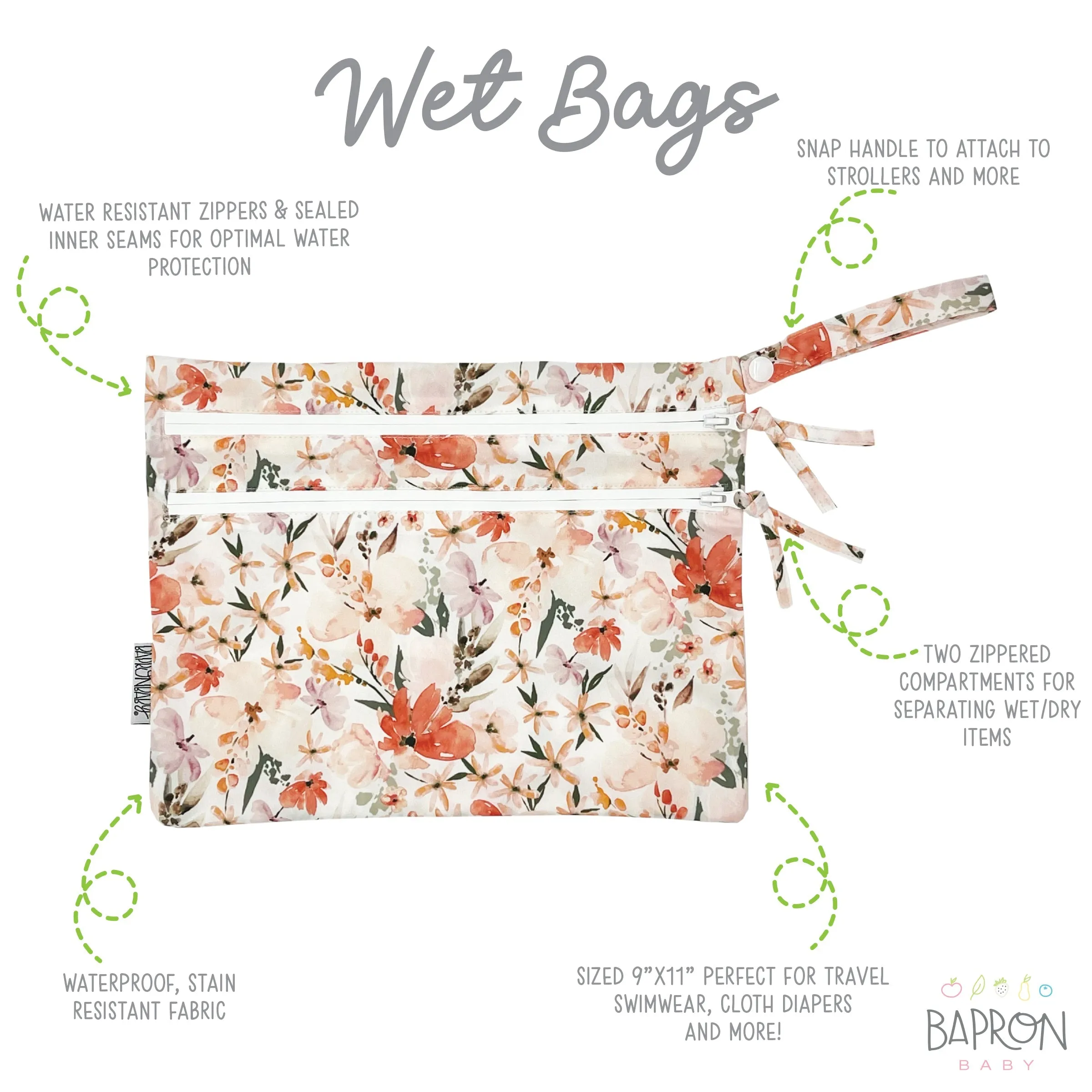Peachy Dreams - Waterproof Wet Bag (For Mealtime, On-the-go, And More!) Babykids_Bapron-Baby