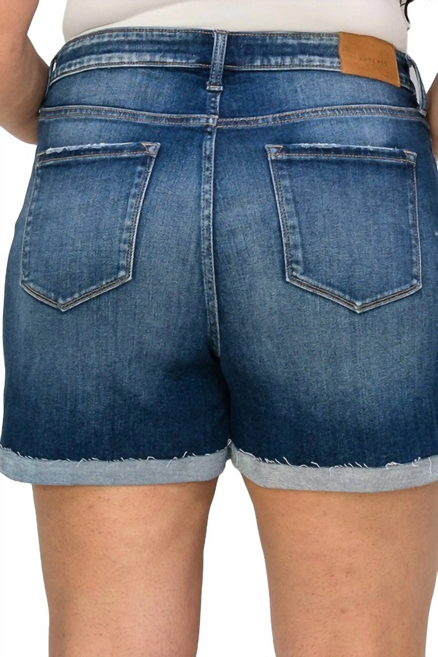 Plus Size Grace High Rise Stretch Midi Cuff Shorts In Dark Blue