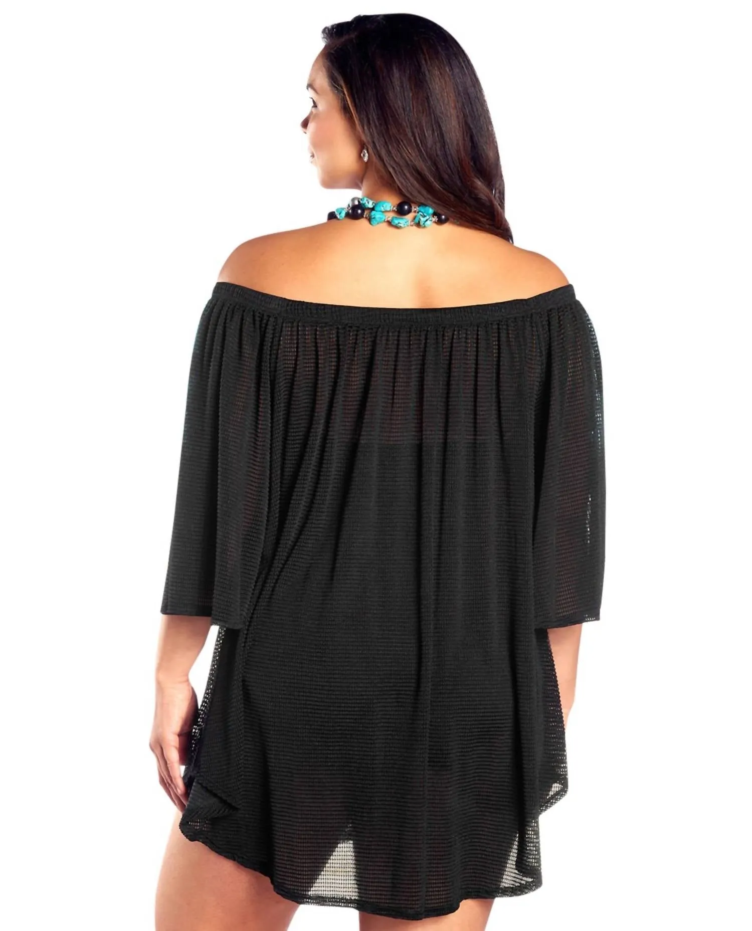 Plus Size Off The Shoulder Cover Up Tunic In Afm Black