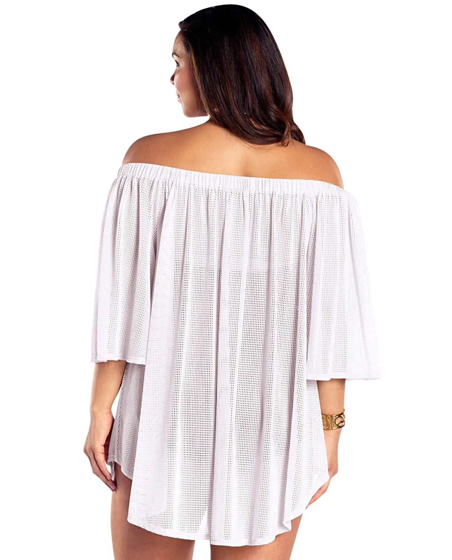 Plus Size Off The Shoulder Cover Up Tunic In White
