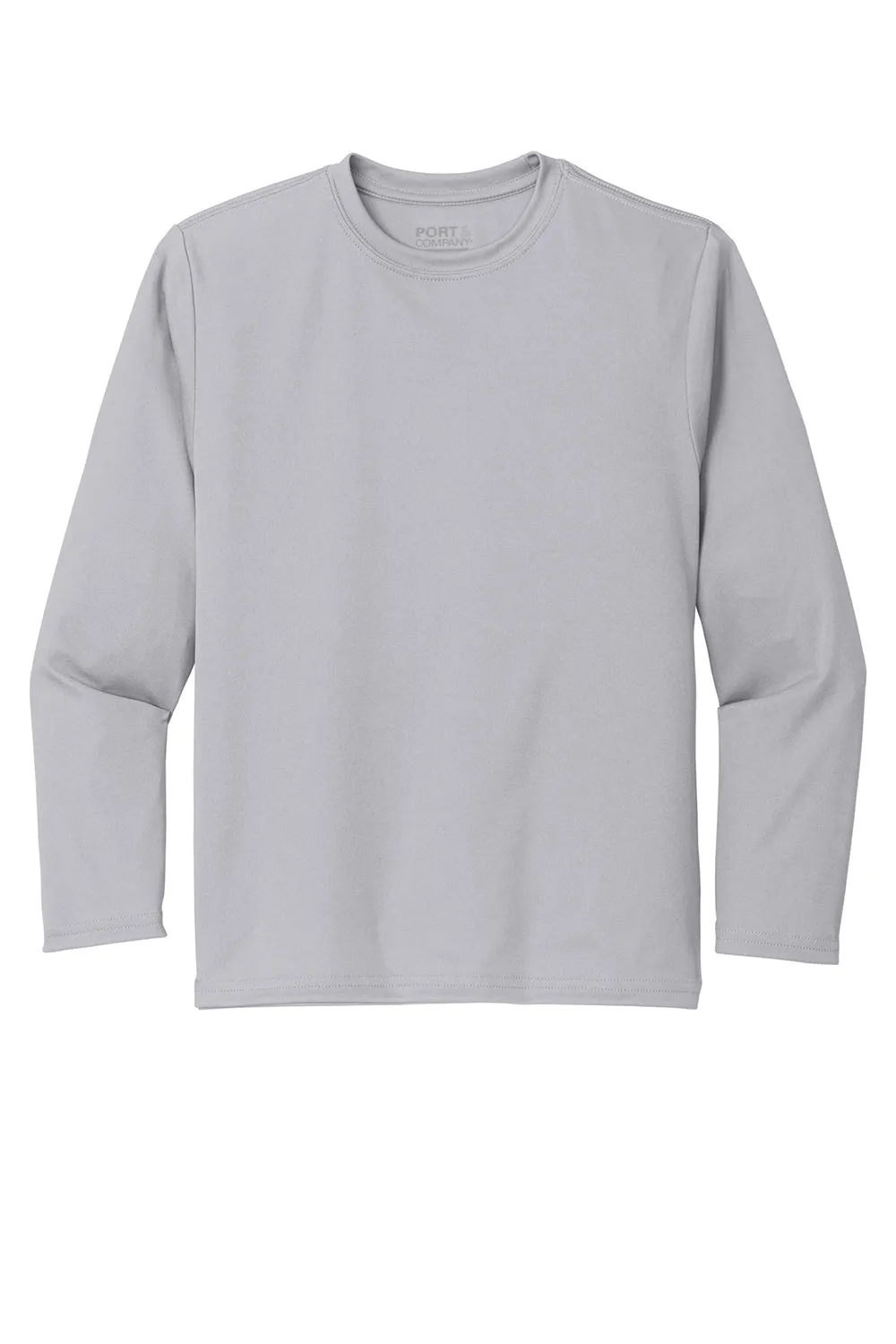 Port & Company Youth Dry Zone Performance Moisture Wicking Long Sleeve Crewneck T-Shirt - Silver Grey