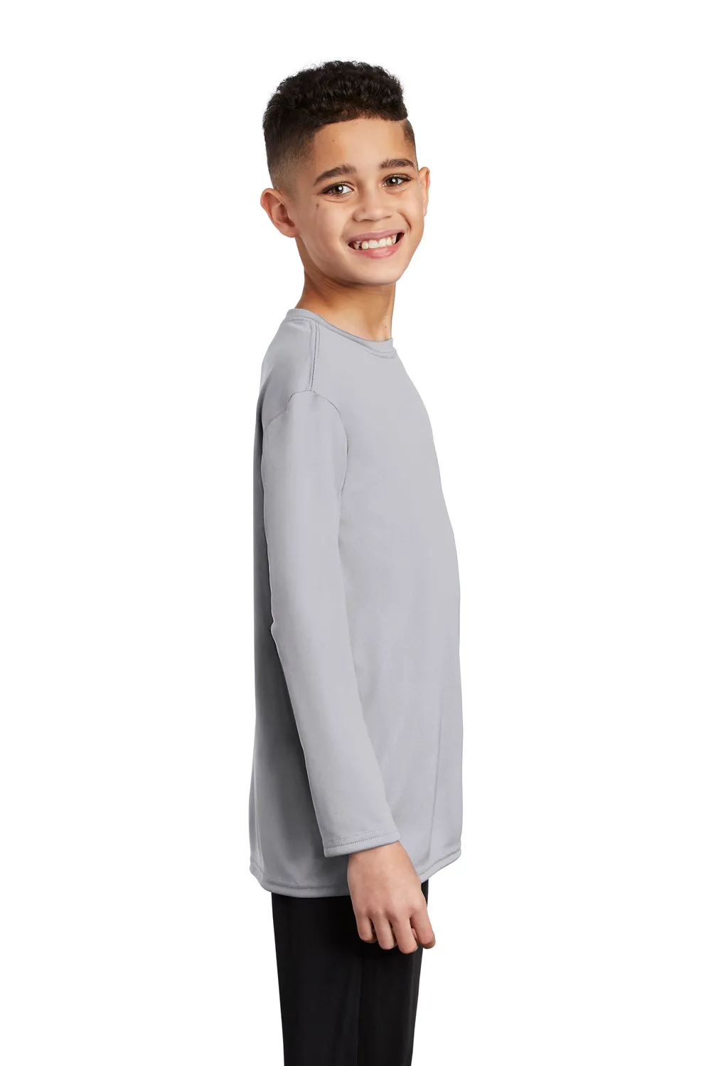 Port & Company Youth Dry Zone Performance Moisture Wicking Long Sleeve Crewneck T-Shirt - Silver Grey