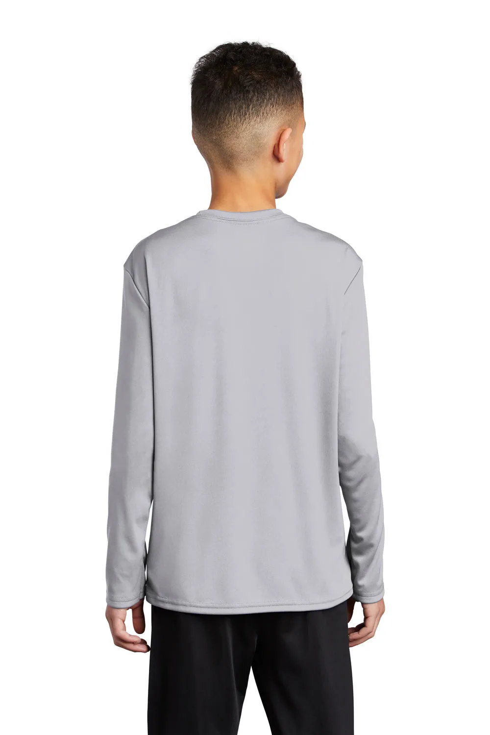 Port & Company Youth Dry Zone Performance Moisture Wicking Long Sleeve Crewneck T-Shirt - Silver Grey
