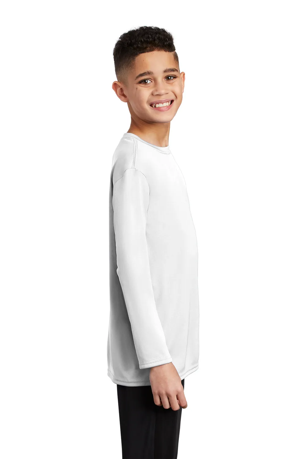 Port & Company Youth Dry Zone Performance Moisture Wicking Long Sleeve Crewneck T-Shirt - White