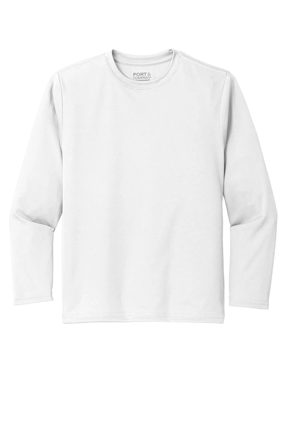 Port & Company Youth Dry Zone Performance Moisture Wicking Long Sleeve Crewneck T-Shirt - White