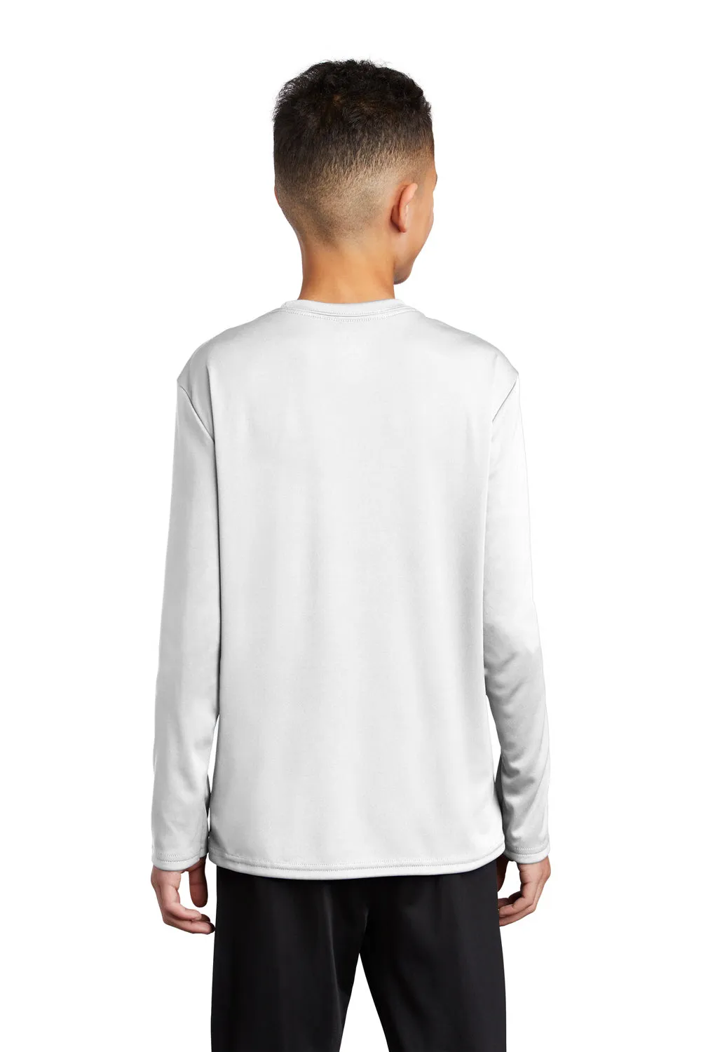 Port & Company Youth Dry Zone Performance Moisture Wicking Long Sleeve Crewneck T-Shirt - White