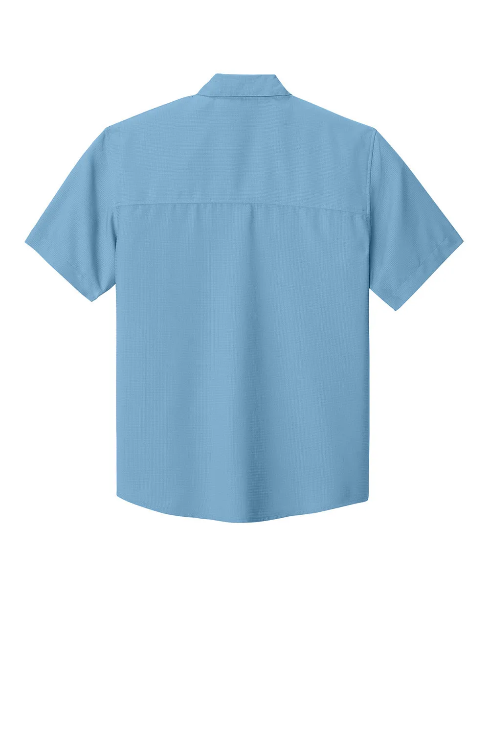 Port Authority Mens UV Dockside Moisture Wicking Short Sleeve Button Down Shirt w/ Pocket - Carolina Blue