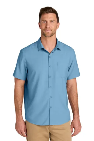 Port Authority Mens UV Dockside Moisture Wicking Short Sleeve Button Down Shirt w/ Pocket - Carolina Blue